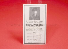 Todesanzeige SS-Sturmmann Ludwig Prehofer