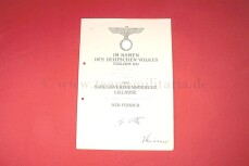 Verleihungsurkunde Kriegsverdienstkreuz 1.Klasse 1939 mit...