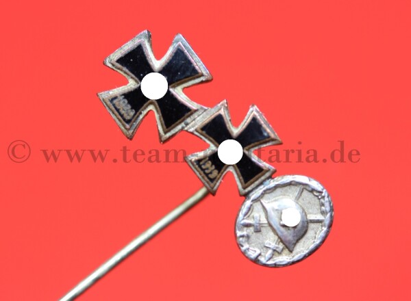  Miniatur Eisernes Kreuz 1. & 2.Klasse & Verwundetenabzeichen Silber