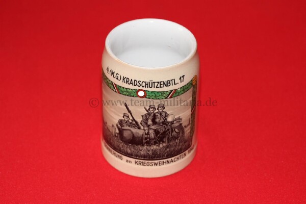 Bierkrug / Krug 4.(M.G.) Kradschützen Btl. 17 Weihnachten 1940