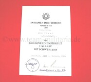 Urkunde zum Kriegsverdienstkreuz 2.Klasse 1939