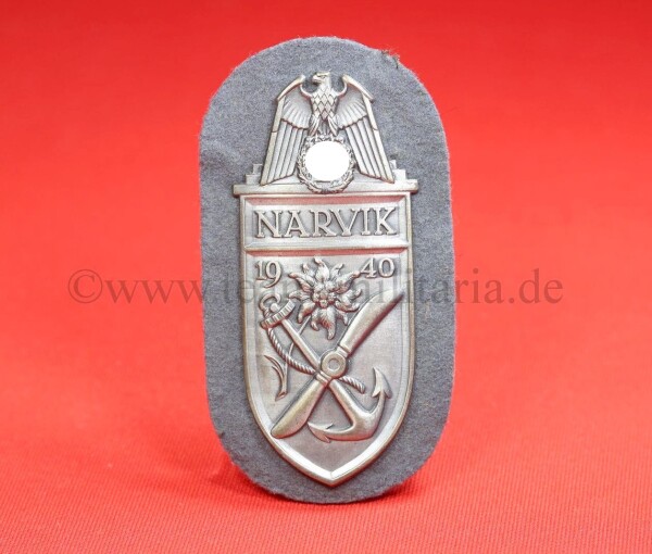 Ärmelschild Narvikschild Silber 1940 auf Heeresstoff - MINT CONDITION