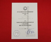Verleihungsurkunde zum Kriegsverdienstkreuz 2.Klasse 1939