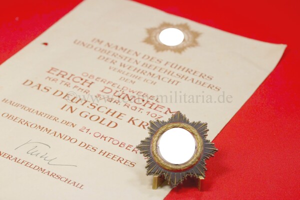 Deutsches Kreuz in Gold Oberfeldwebel Erich Dünchem Kp.Tr.Fhr. 3./Gr.Rgt. 107
