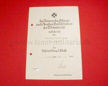 Verleihungsurkunde zum Eisernen Kreuz 2.Klasse 1939 (Ou...