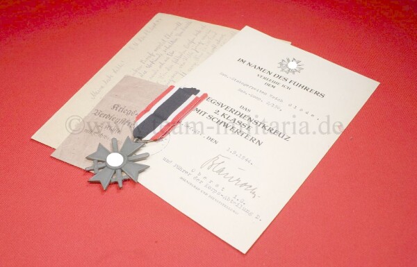 Kriegsverdienstkreuz 2.Klasse 1939 mit Tüte und Verleihungsurkunde