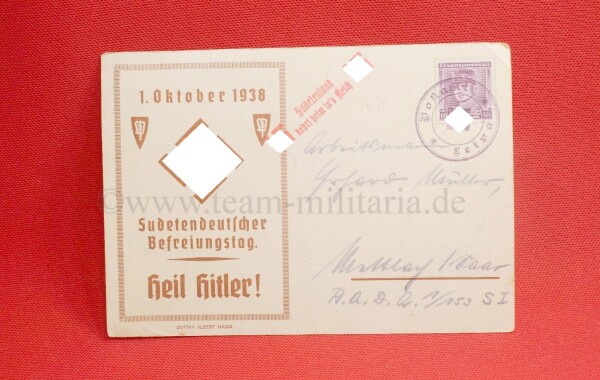 Postkarte Sudetendeutscher 1.Oktober Befreiungstag 1939