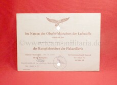 Verleihungsurkunde zum Kampfabzeichen der Flakartillerie