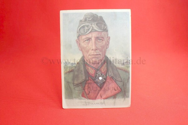 colorierte Postkarte Gernal Rommel mit original Unterschrift 