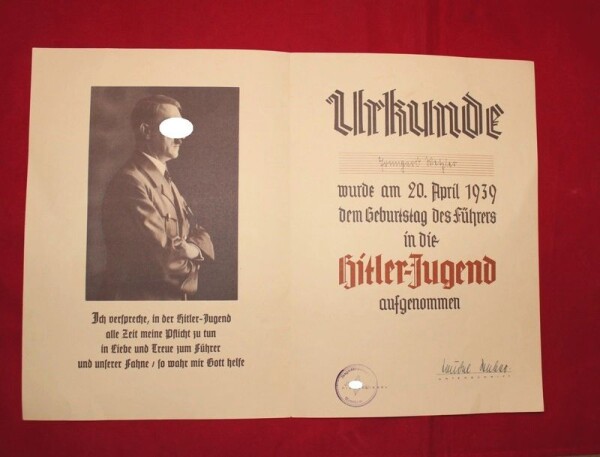 Urkunde Hitler Jugend eines Jungmädel JM aus Mannheim