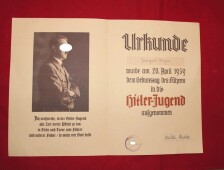 Urkunde Hitler Jugend eines Jungm&auml;del JM aus Mannheim
