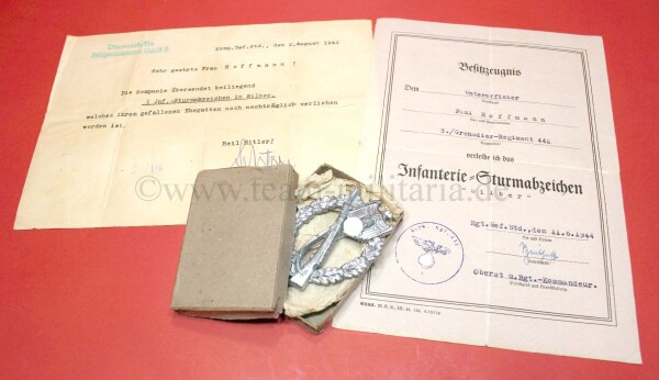 Infanteriesturmabzeichen in Silber (Aurich) Posthum Verleihung - MINT CONDITION
