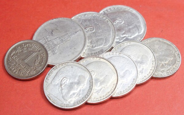 Diverse Silbermünzen III.Reich Reichsmark 5 Mark / 2 Mark