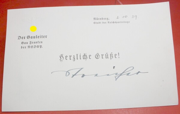 original Unterschrift NSDAP-Gauleiter Franken Julius Streicher - ULTRA SELTEN