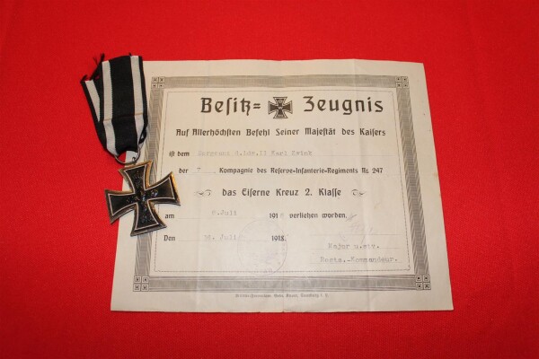 Eisernes Kreuz 2.Klasse 1914 mit Besitz-Zeugnis