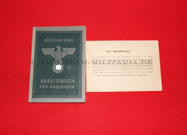 grünes Arbeitsbuch für Ausländer Deutsches Reich