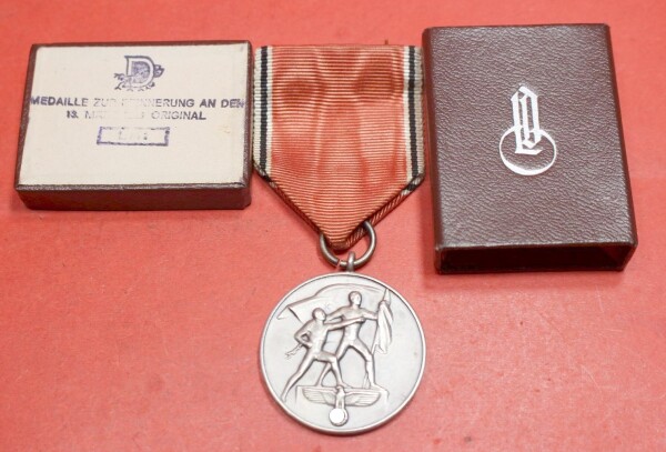Medaille Anschluss Medaille 13. März 1938 Österreich im LDO Etui (1.Typ) - EXTREM SELTEN