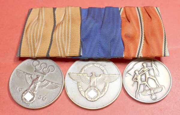 3-fach Ordensspange Olympia / Polizei /Anschluss Medaille 13. März 1938 Österreich  - SELTEN