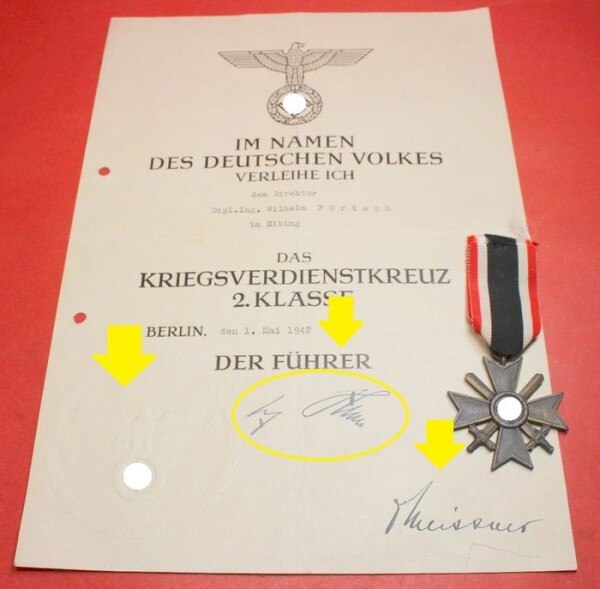 Kriegsverdienstkreuz 2.Klasse 1939 mit Schwertern mit Verleihungsurkunde