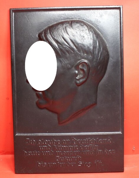 sehr frühe Ehren-Plakette des Führers/ Relief Adolf HItler "Ich glaube an Deutschland..."