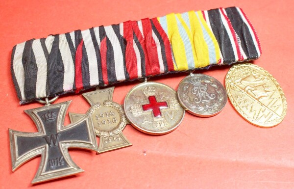 5-fach Ordensspange Rote Kreuz Medaille 2.Klasse 1898 / Sachsen