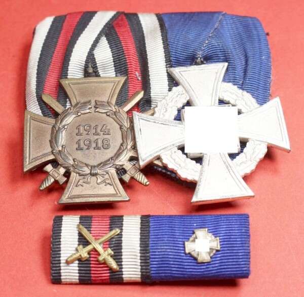 2-fach Ordensspange mit Miniatur Bandspange Treuedienstehrenzeichen & Frontkämpferehrenkreuz