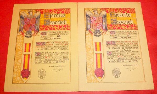 2 x große Verleihungsurkunde Legion Condor Spanien
