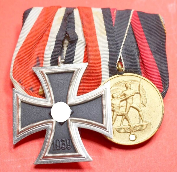 2-fach Ordensspange zum Eisernen Kreuz und Anschlussmedaille Sudetenland