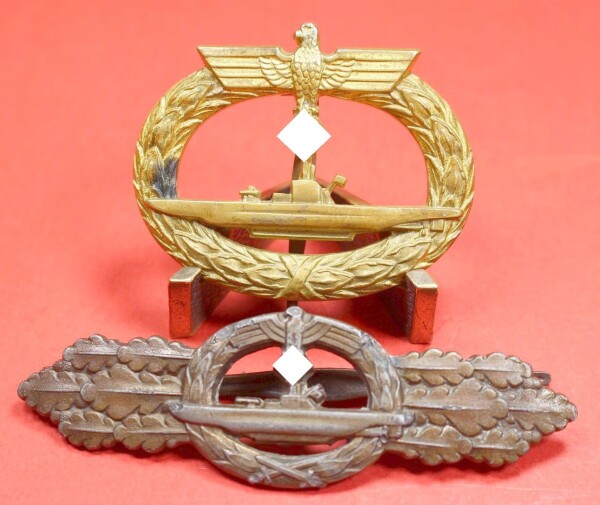 U-Bootfrontspange und U-Bootkriegsabzeichen des Ethelbert Schröck  (3.-U-boot-Flottile La Rochelle Frankreich)