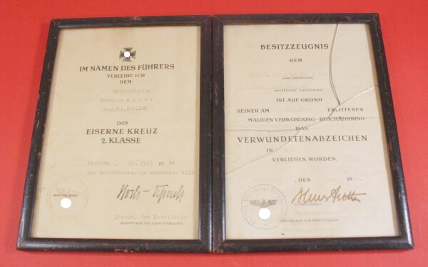2 x Urkunde Verwundeten in Gold und Eisernes Kreuz 2.Klasse  1939