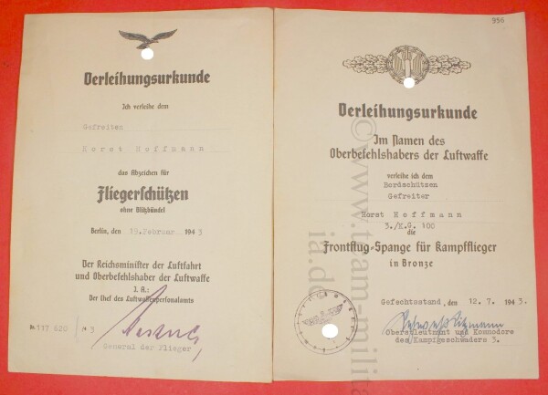 Urkundenpaar Luftwaffe 3./K.G. 100