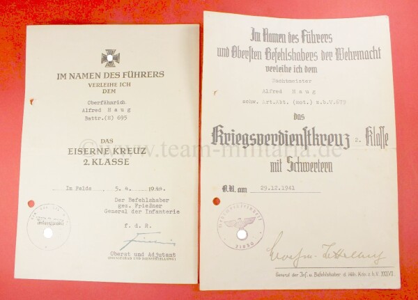 Urkundenduo zum Eisernen Kreuz 2.Klasse 1939 und KVK 2.Klasse 1939