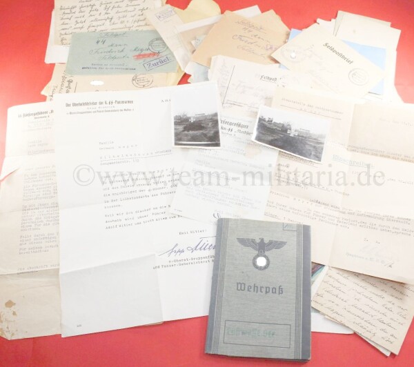 Wehrpass mit Feldpost und Dokumenten des Friedrich Meyer LAH Adolf Hitler Panzer Reg.