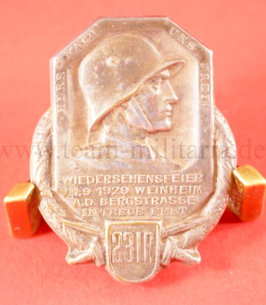 Abzeichen Wiedersehensfeier 1929 Weinheim Bergstraße 23. Infanterie Regiment