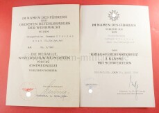 Urkundenduo Ostmedaille und Kriegsverdienstkreuz 2.Klasse...