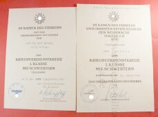 Urkundenduo Feuerwerker Hennig Kriegsverdienstkreuz 1.Kl....