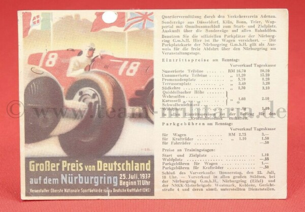 Postkarte Grosser Preis von Deutschland Nürnburgring 1937 - SELTEN