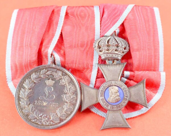 Großherzogtum Hessen 2er Ordensspange Verdienstorden Philipps des Großmütigen Silbernes Kreuz mit Krone 