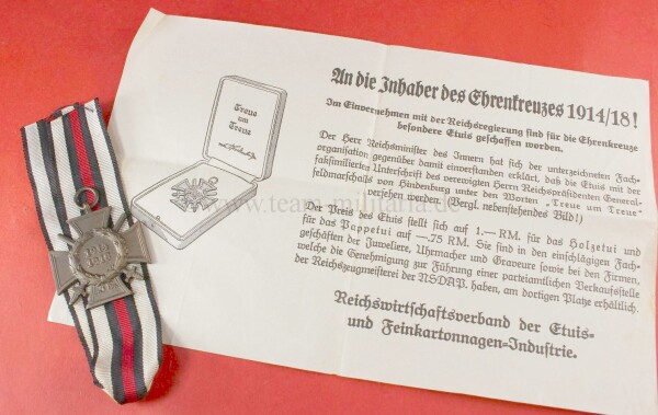 Ehrenkreuz für Frontkämpfer 1914-1918 am Band mit Werbeblatt