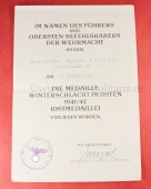 Verleihungsurkunde zur Ostmedaille Obergefreiter Herbert...