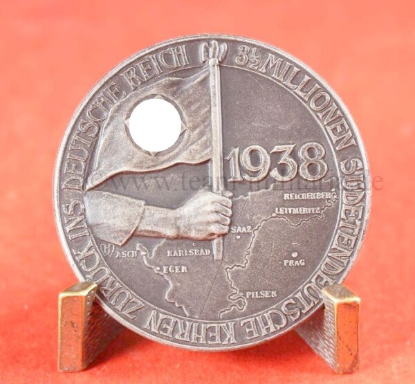 Medaille 3 ½ millionen Sudetendeutsche kehren zurück ins Deutsche Reich 1938