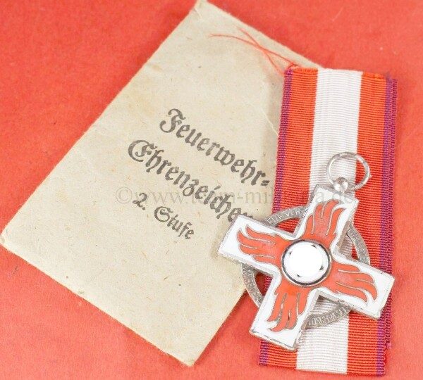 Feuerwehr-Ehrenzeichen 2. Klasse mit Tüte und Band - SELTEN
