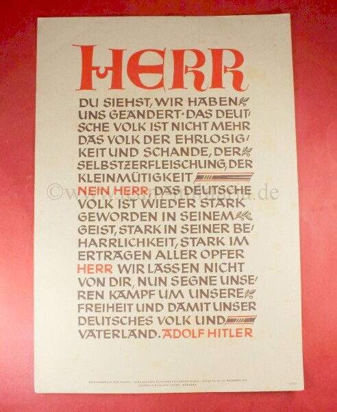 Poster / Wandbild / Wochenspruch NSDAP Propaganda Poster A.Hitler