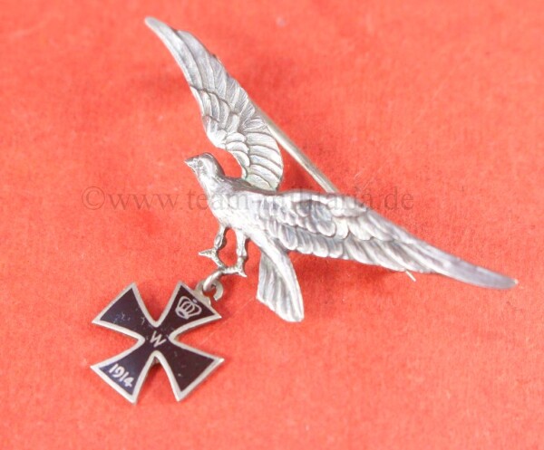 Patriotsiche Silber Brosche Mit Adler und Eisernes Kreuz 1914 (800)