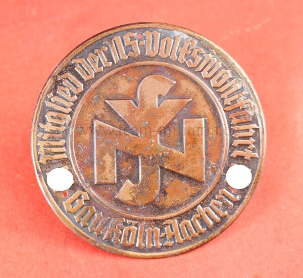 Plakette / NSV Türplakette Mitglied der NS-Volkswohlfahrt Gau Köln-Aachen