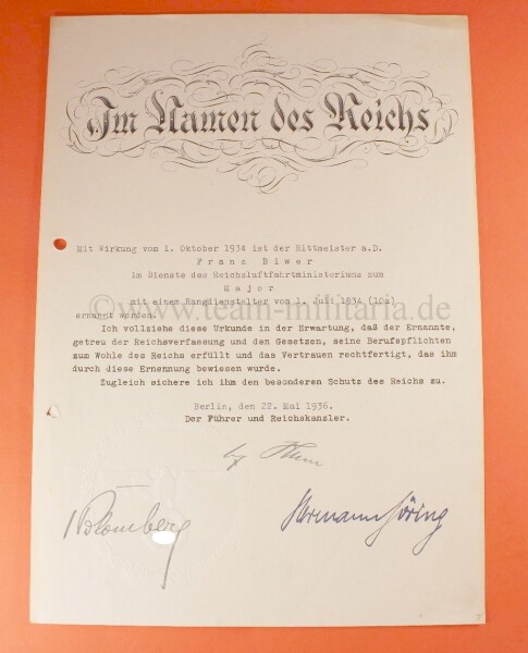 frühe Originalunterschriften von Adolf Hitler und Werner von Blomberg - EXTREM SELTEN