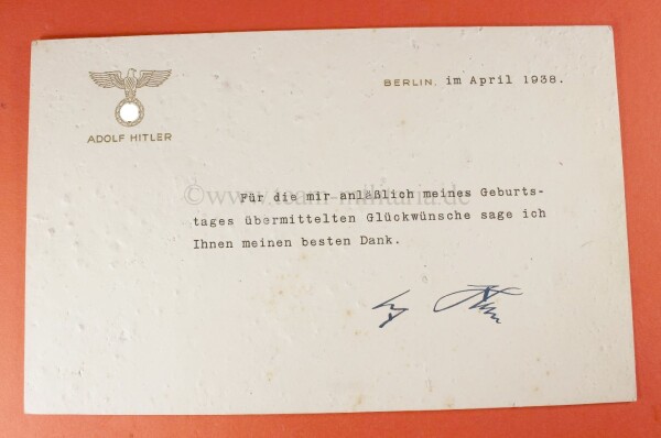 Adolf Hitler - frühe persönliche Briefkarte als Dank für die übermittelten Glückwünsche zu seinem Geburstag 1936