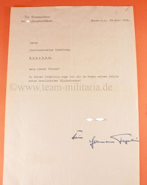 Originalunterschrift von Ritterkreuzträger SS-Brigadeführer und Generalmajor der Waffen-SS Hermann Otto Fegelein