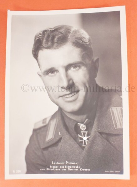 Fotoportrait-Postkarte Eichenlaubsträger Leutnant Primozic