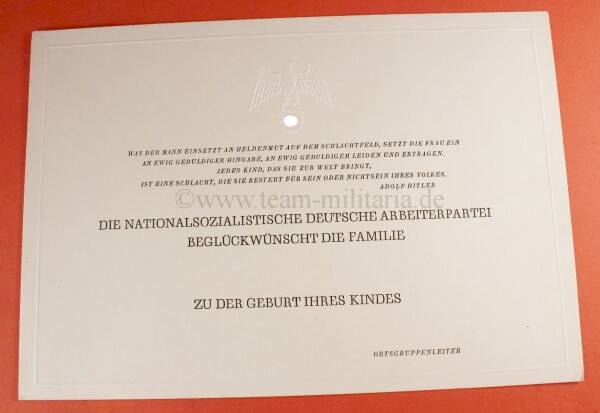 NSDAP Glückwunsch Vordruck "...beglückwünscht die Familie" - SERH SELTEN